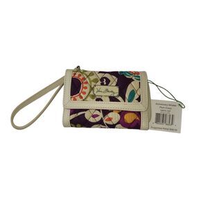 Vera Bradley Plum Crazy Anniversary Wristlet leather trim/strap Retired Floral